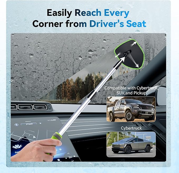 XINDELL Windshield Cleaner Tool – 360° Rotating Head with Extendable Handle, Velcro Microfiber Pads for Fast Stick & Peel, Dry/Wet Glass Cleaning for Cars, SUVs, Trucks & Home