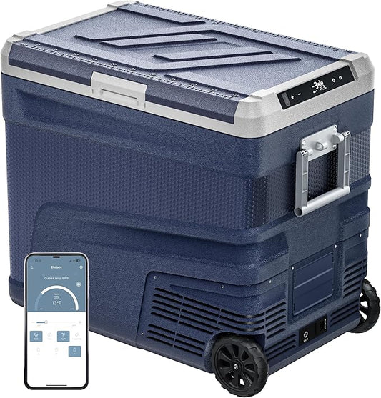 12 Volt Refrigerator Portable Fridge - 68 Quart(65L) Electric Cooler with Wheels, 12/24V DC & 100-240V AC, -4℉-68℉, APP Control, 12V Car Fridge for Camping, Boating, Truck, RV, Outdoor, Home