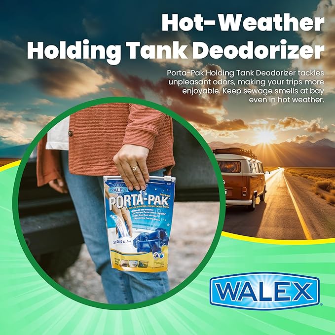 Walex Porta-Pak Black Holding Tank Deodorizer & Portion Control System Drop-Ins - Rapid Breakdown of Waste & Paper, Odor Prevention, Cleans Tank & Sensors - Fresh Scent, 10-Pack
