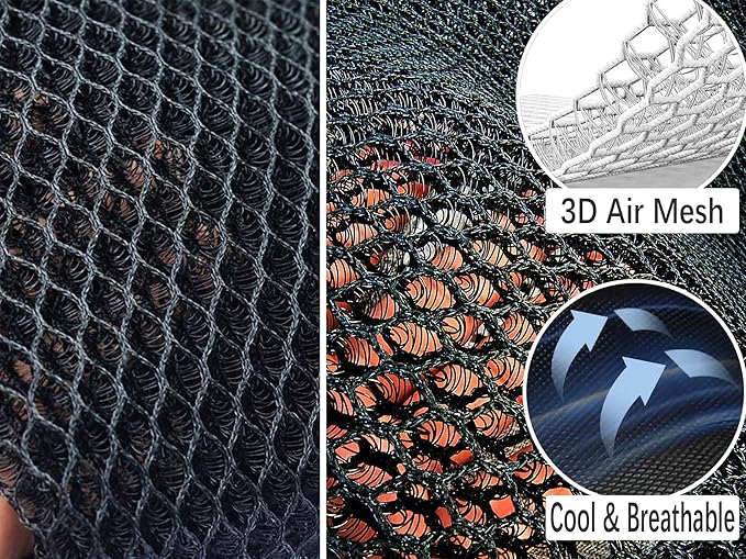 Summer Cool 3D Air Mesh Breathable Car Seat Cushion Pad Universal Auto Cushion Cover Set Interior Accessories (Black, 2 Pack seat pad)