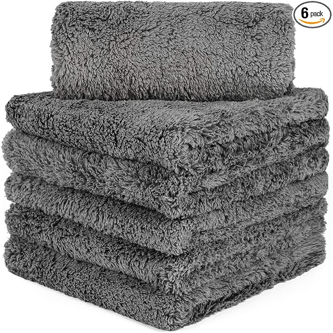 CARCAREZ Microfiber Towels for Cars, Car Drying Wash Detailing Towel with Plush Edgeless Microfiber Cloth (Grey)