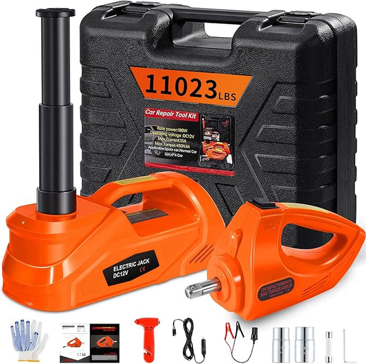 Electric Car Jack 5 Ton - 11023 LBS Floor Jack Lift, Included Impact Wrench, Garage Repair Car Tires Change for SUV MPV Sedan Truck (Orange)