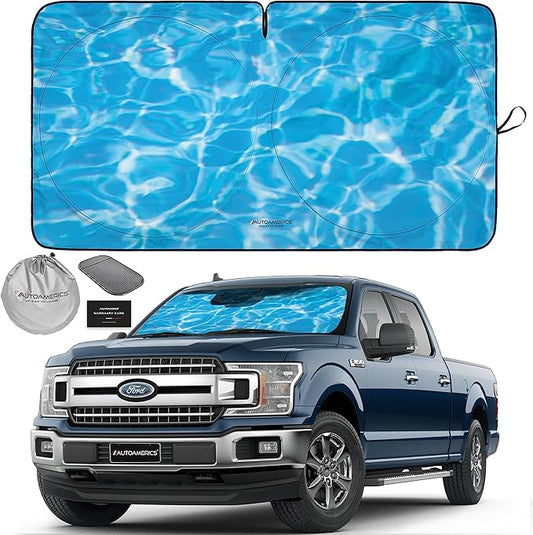 1-Piece Windshield Sun Shade - Foldable Car Front Window Sunshade for Cars SUV Truck Heat Blocker Visor Protector Blocks Max UV Rays and Keeps Your Vehicle Cool (X-Large = 66 x 36 inches, Water)