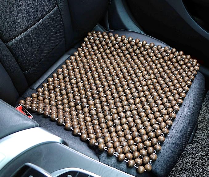 Natural Wood Beaded Seat Cover Pad Mat Comfy Cool Summer Massage Seat Cushion (Square) Medium Size for Car, Sedan,SUV Office Chair