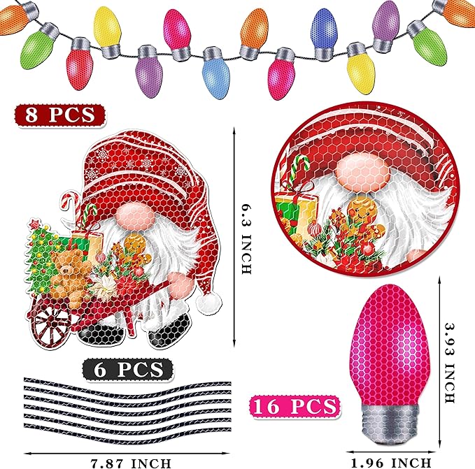 BORAMDO Christmas Reflective Car Magnets Set 30Pcs, Christmas Gnome with Bulb Light and Wire Car Decoration, Refrigerator Garage Door Decorations, Holiday Magnetic Xmas Gnomes Decor