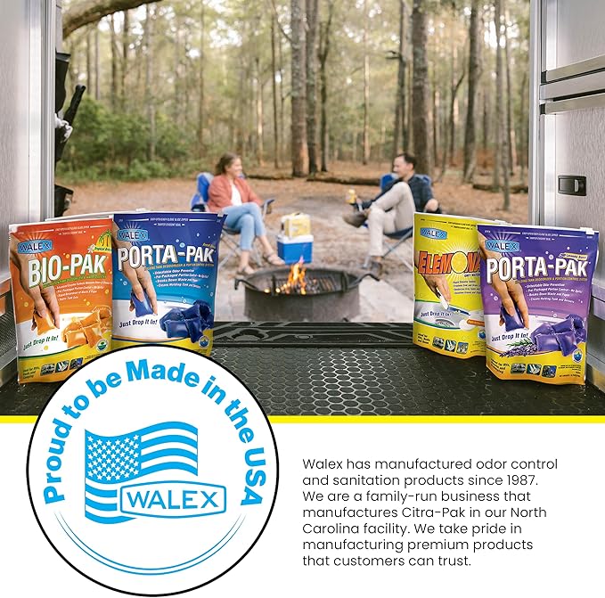 Walex Citra-Pak RV/Marine Holding Tank Deodorizer Drop-Ins - Waste Breakdown & Odor Control, Cleans Holding Tank & Sensors, Biocide-Free, Treatment for RVs, Boats, & Portable Toilets - Citrus, 30 Pack